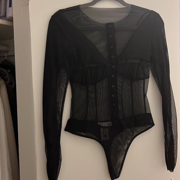 NWT Kathryn Bowen Button-Up Mesh Bodysuit Black Size 4 - Picture 4 of 7